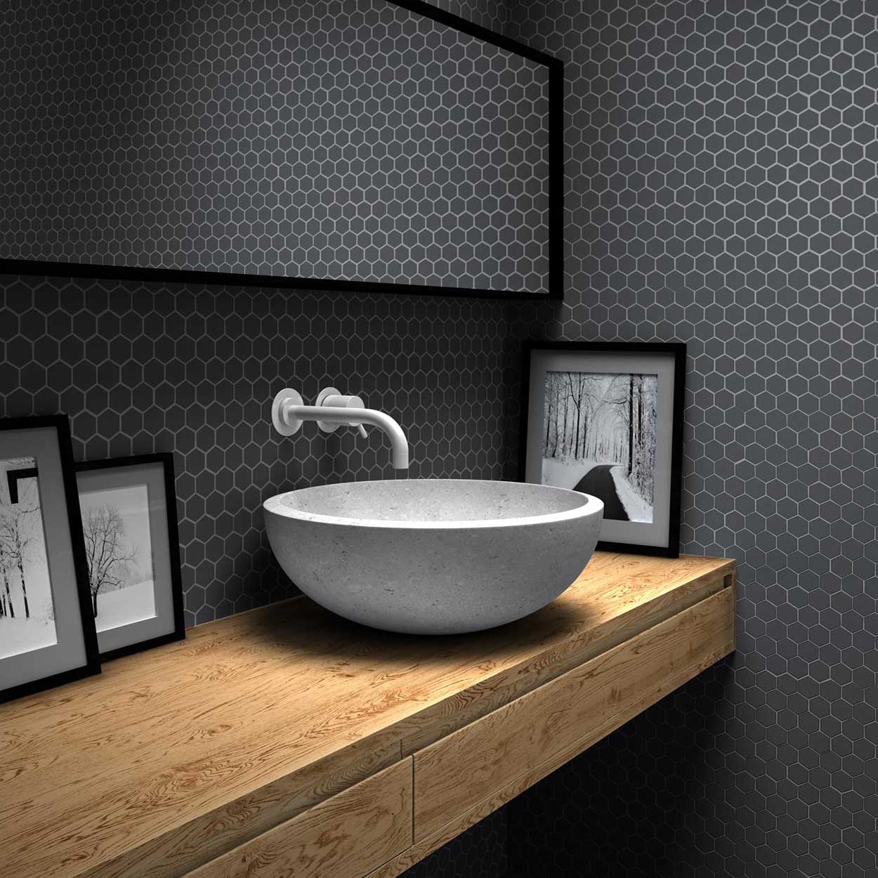 By Goof Mozaïek hexagon dark grey 3,5x3,5cm